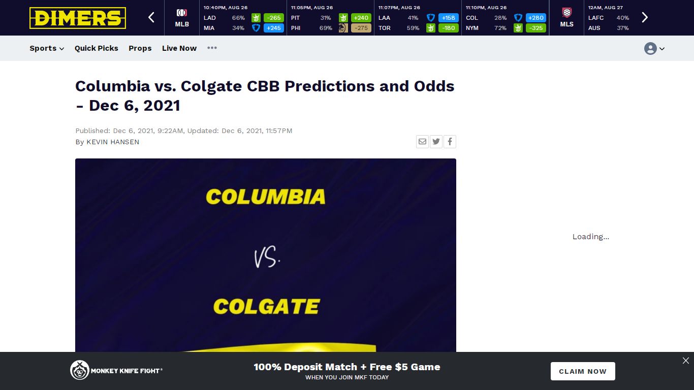 Columbia vs. Colgate CBB Predictions and Odds - Dec 6, 2021