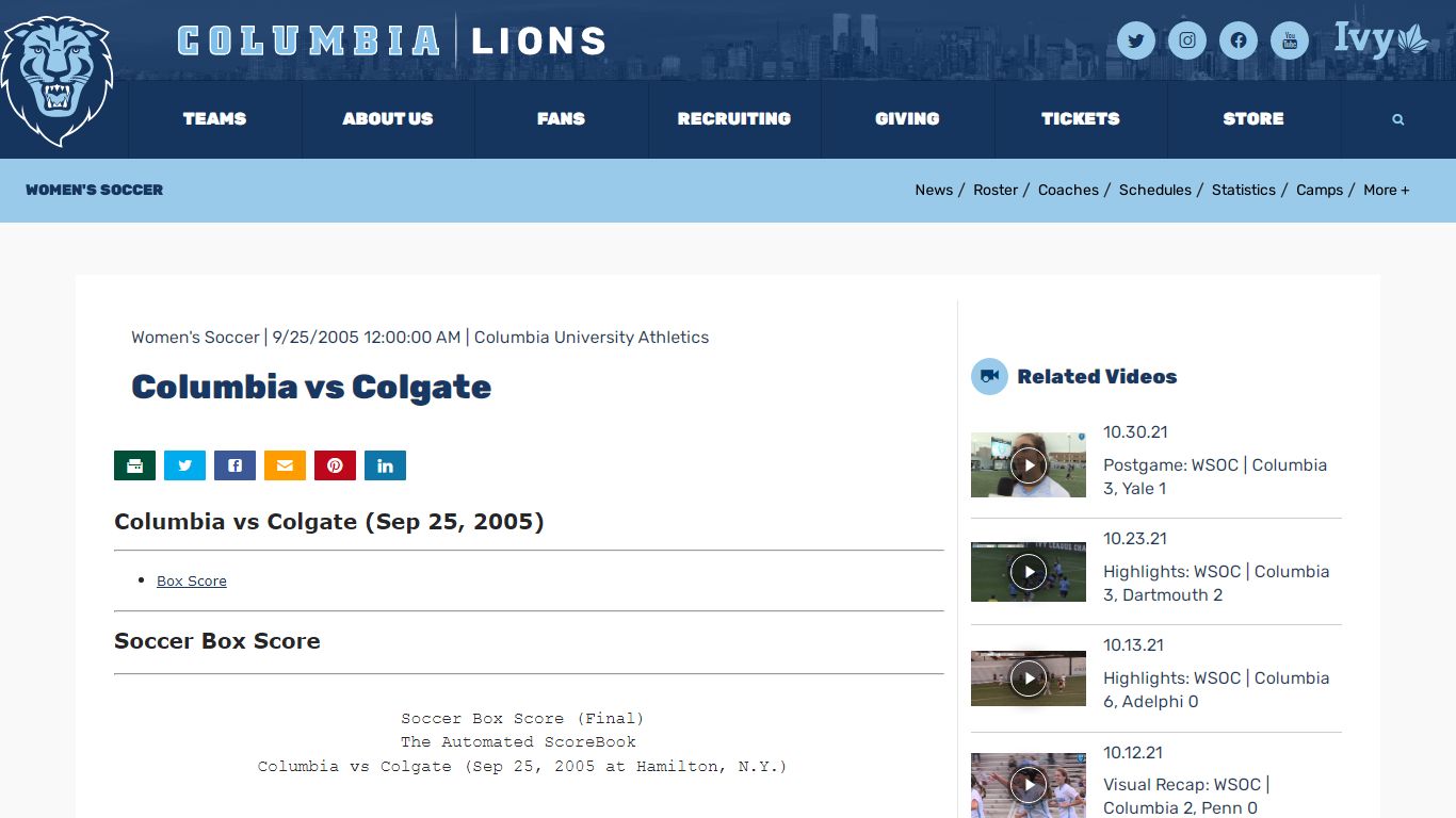 Columbia vs Colgate - Columbia University Athletics